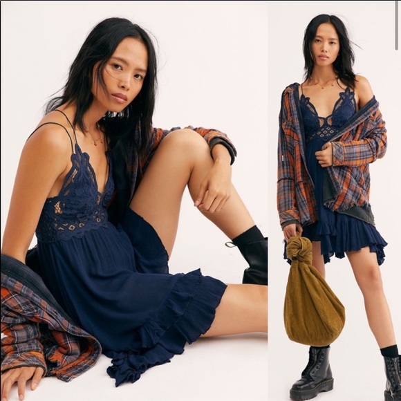 Free People Dresses & Skirts - Free People FP One Adella Burnout Slip navy
